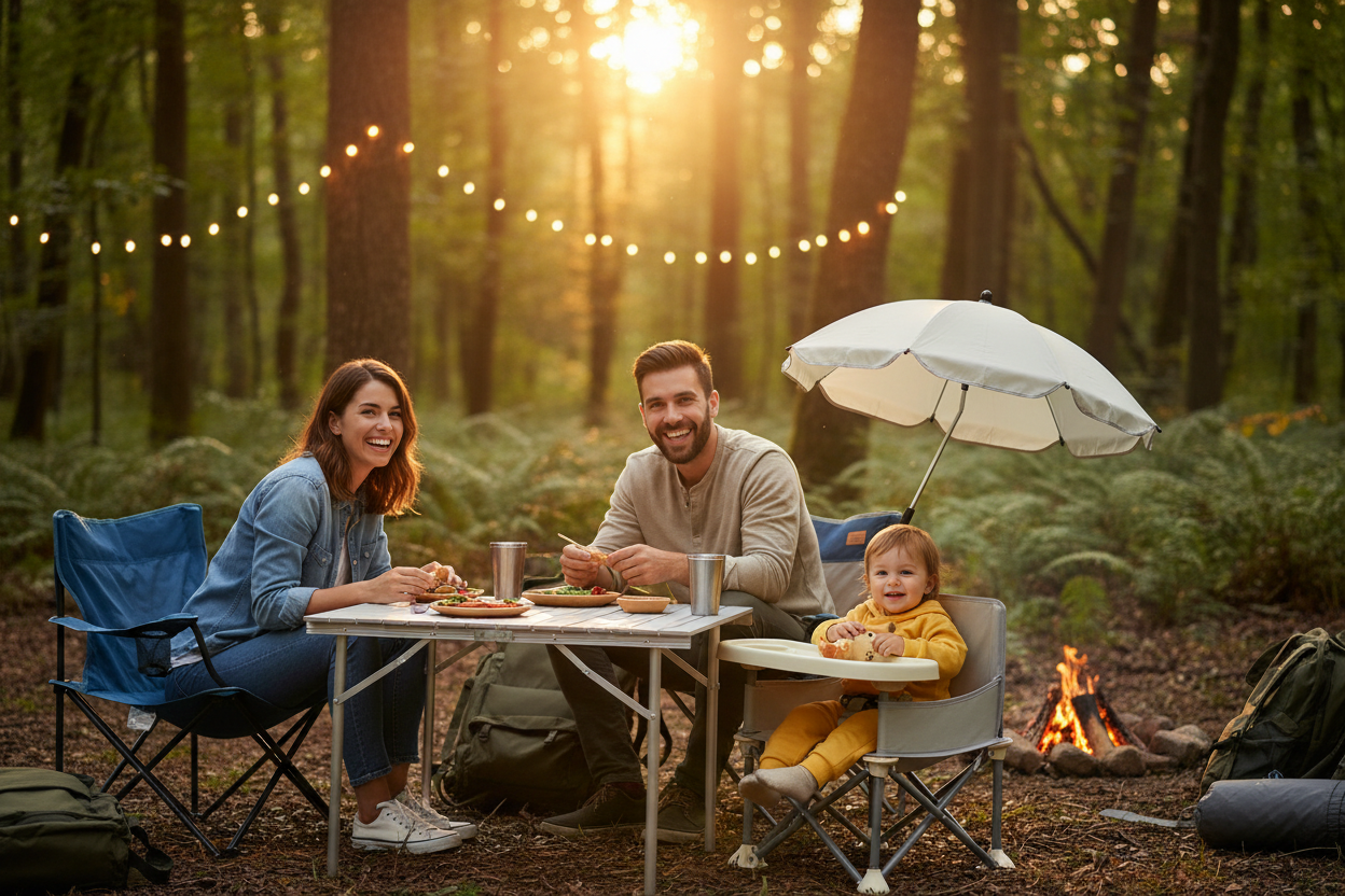 Family camping with baby folding chair