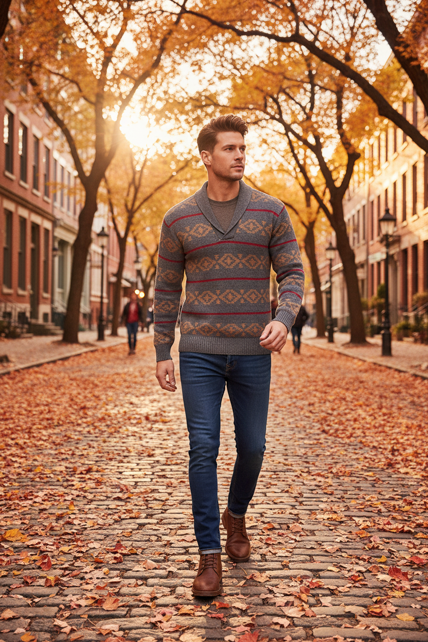 Man in Fall Street Setting