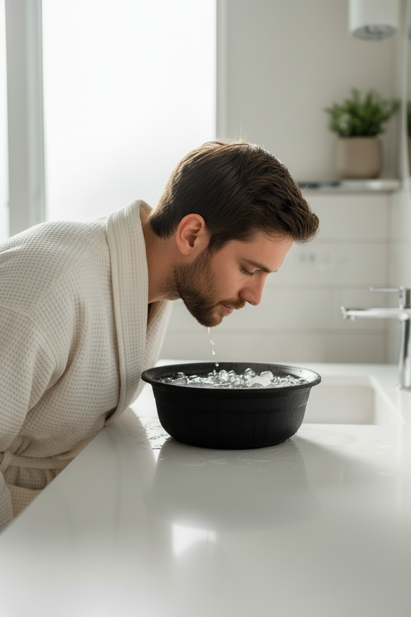 Man Using Silicone Ice Facial Bowl