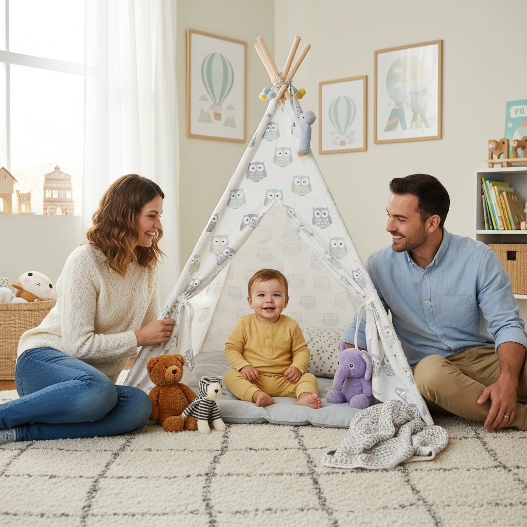 Owl tent family scene