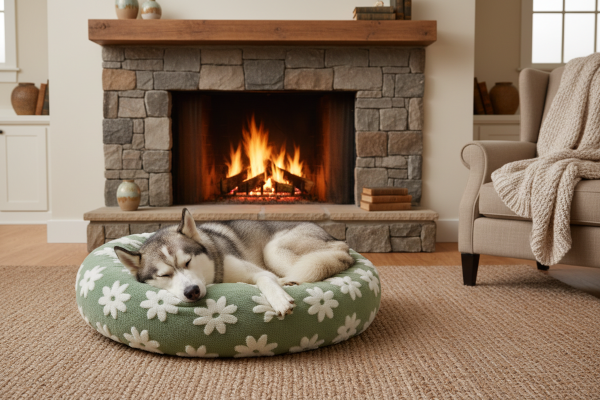 Siberian Husky Cozy Fireplace Lifestyle