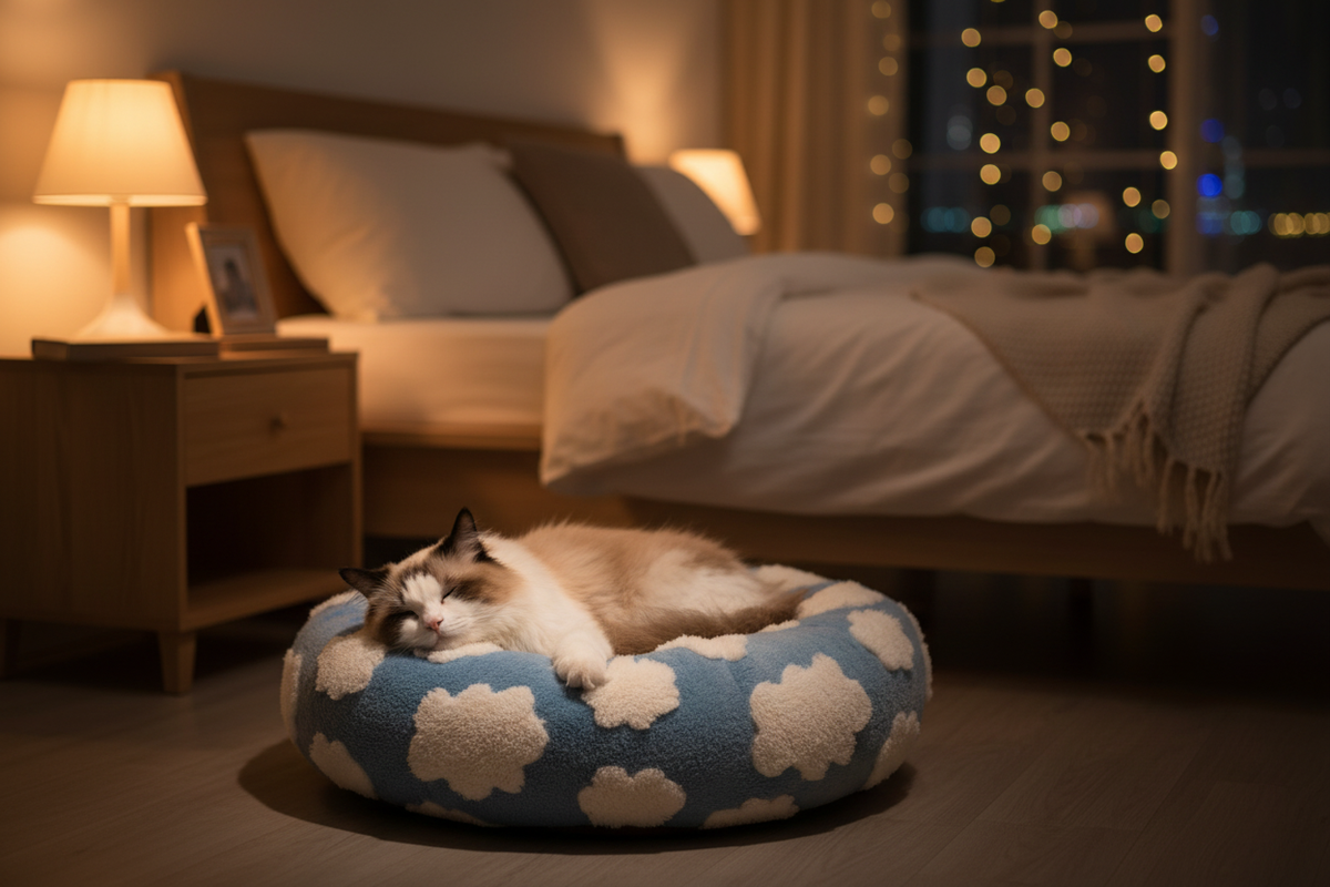 Tabby Cat Dim Bedroom Lifestyle
